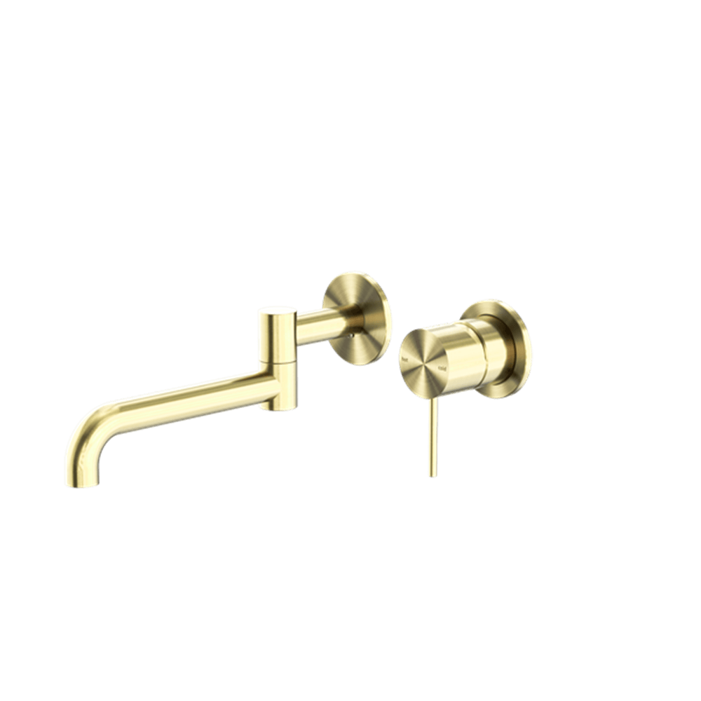 Nero Mixer Taps MECCA WALL BASIN/BATH MIXER SWIVEL SPOUT 225MM BRUSHED GOLD (NR221910RBG)