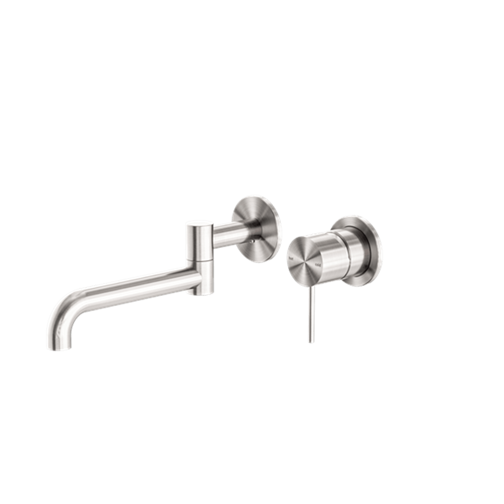 Nero Mixer Taps MECCA WALL BASIN/BATH MIXER SWIVEL SPOUT 225MM BRUSHED NICKEL (NR221910RBN)