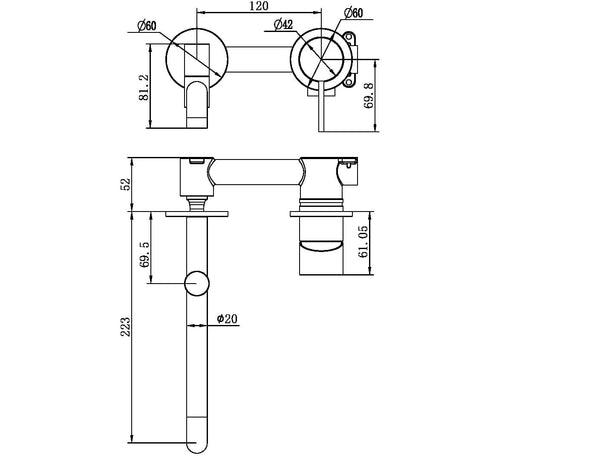 Nero Mixer Taps MECCA WALL BASIN/BATH MIXER SWIVEL SPOUT 225MM BRUSHED NICKEL (NR221910RBN)