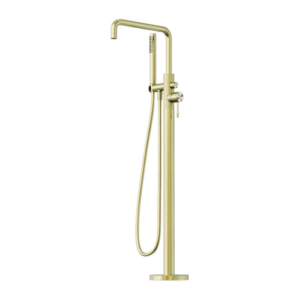 Nero Mixer Taps OPAL FREESTANDING BATH MIXER WITH HAND SHOWER BRUSHED GOLD (NR251903aBG)