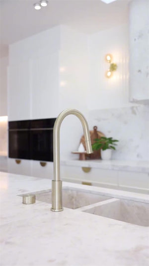 Nero Mixer Taps OPAL PROGRESSIVE PULL OUT KITCHEN SET BRUSHED GOLD (NR252008BG)