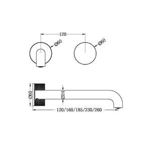 Nero Mixer Taps OPAL PROGRESSIVE WALL BASIN/BATH SET 120/160/185/230/260MM GRAPHITE
