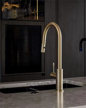 Nero Mixer Taps OPAL PULL OUT SINK MIXER WITH VEGIE SPRAY FUNCTION BRUSHED GOLD (NR251908BG)