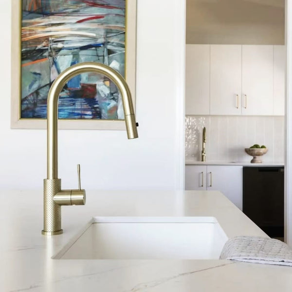 Nero Mixer Taps OPAL PULL OUT SINK MIXER WITH VEGIE SPRAY FUNCTION BRUSHED GOLD (NR251908BG)