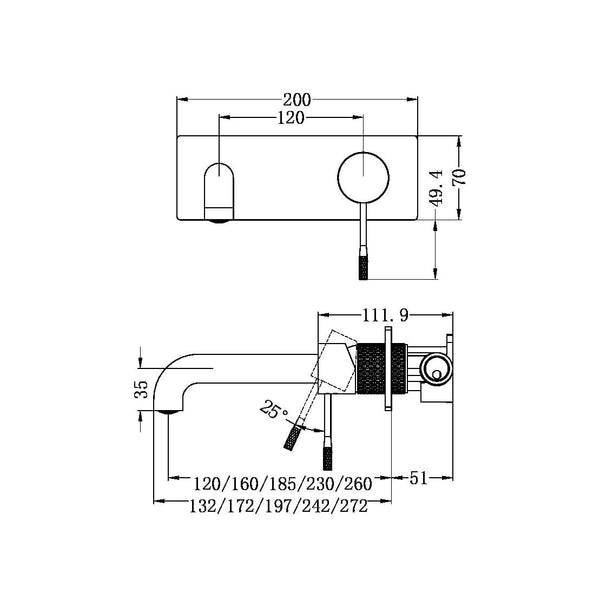 Nero Mixer Taps OPAL WALL BASIN/BATH MIXER 120/160/185/230/260MM BRUSHED BRONZE
