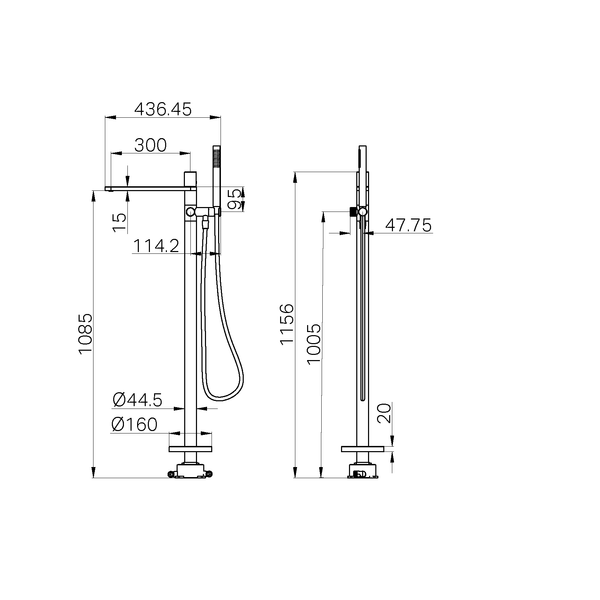 Nero Mixer Taps Pure SS316L Progressive Freestanding Bath Mixer Graphite (NR172203a02GR)