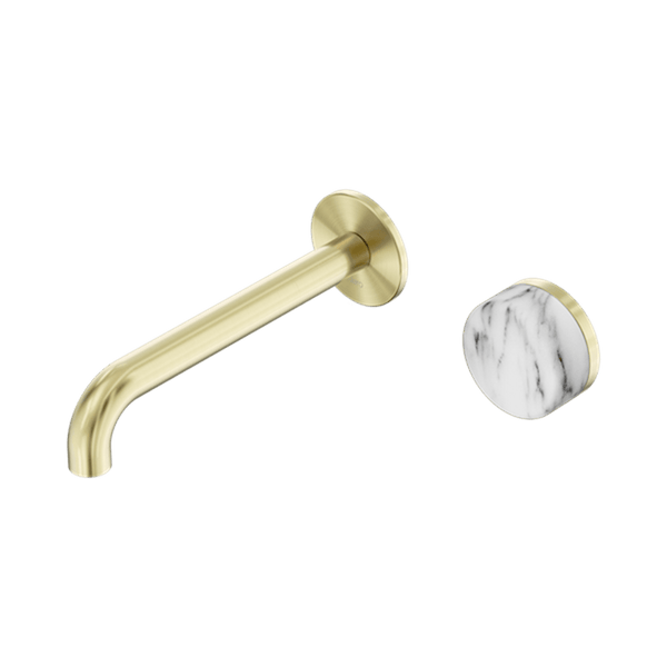 Nero Mixer Taps Serenity Progressive Wall Basin Mixer 160/185/220mm Spout With Arabescato Corchia Handle Brushed Gold