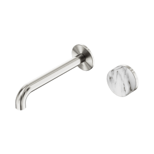Nero Mixer Taps Serenity Progressive Wall Basin Mixer 160/185/220mm Spout With Arabescato Corchia Handle Brushed Nickel
