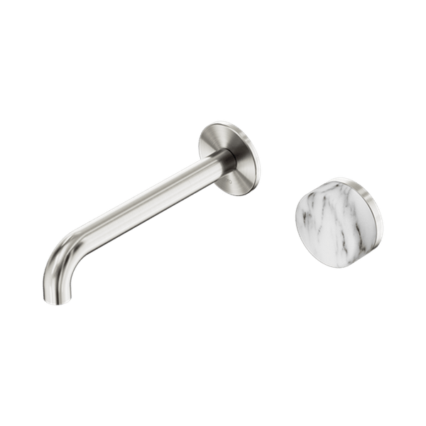 Nero Mixer Taps Serenity Progressive Wall Basin Mixer 160/185/220mm Spout With Arabescato Corchia Handle Brushed Nickel