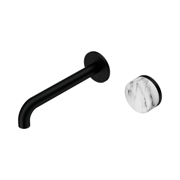 Nero Mixer Taps Serenity Progressive Wall Basin Mixer 160/185/220mm Spout With Arabescato Corchia Handle Matte Black