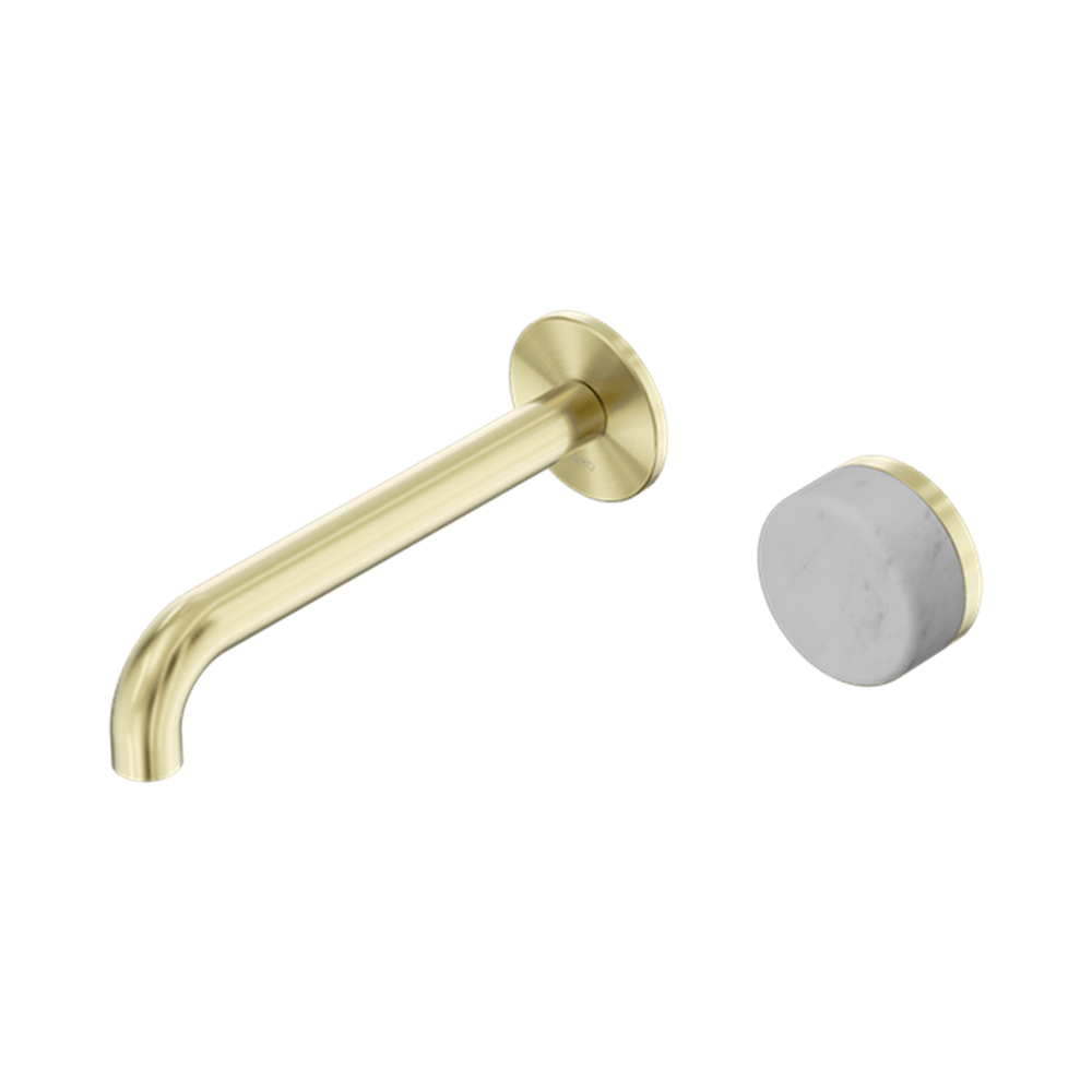 Nero Mixer Taps Serenity Progressive Wall Basin Mixer 160/185/220mm Spout With Carrara Handle Brushed Gold