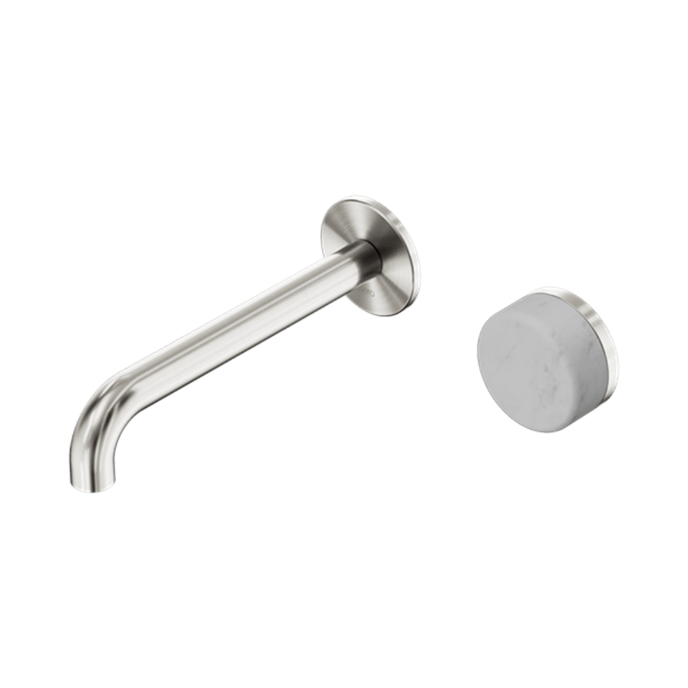 Nero Mixer Taps Serenity Progressive Wall Basin Mixer 160/185/220mm Spout With Carrara Handle Brushed Nickel