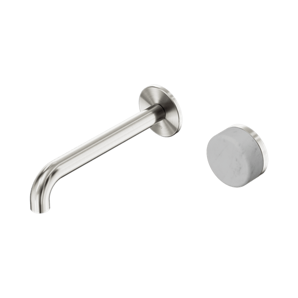 Nero Mixer Taps Serenity Progressive Wall Basin Mixer 160/185/220mm Spout With Carrara Handle Brushed Nickel