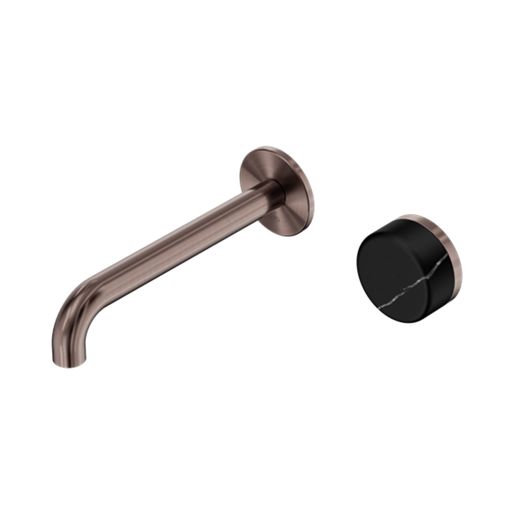 Nero Mixer Taps Serenity Progressive Wall Basin Mixer 160/185/220mm Spout With Marquina Black Handle Brushed Bronze