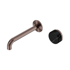 Nero Mixer Taps Serenity Progressive Wall Basin Mixer 160/185/220mm Spout With Marquina Black Handle Brushed Bronze