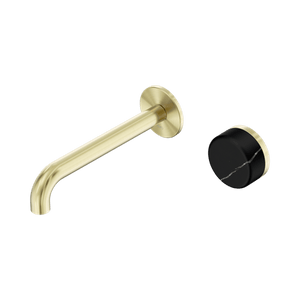 Nero Mixer Taps Serenity Progressive Wall Basin Mixer 160/185/220mm Spout With Marquina Black Handle Brushed Gold