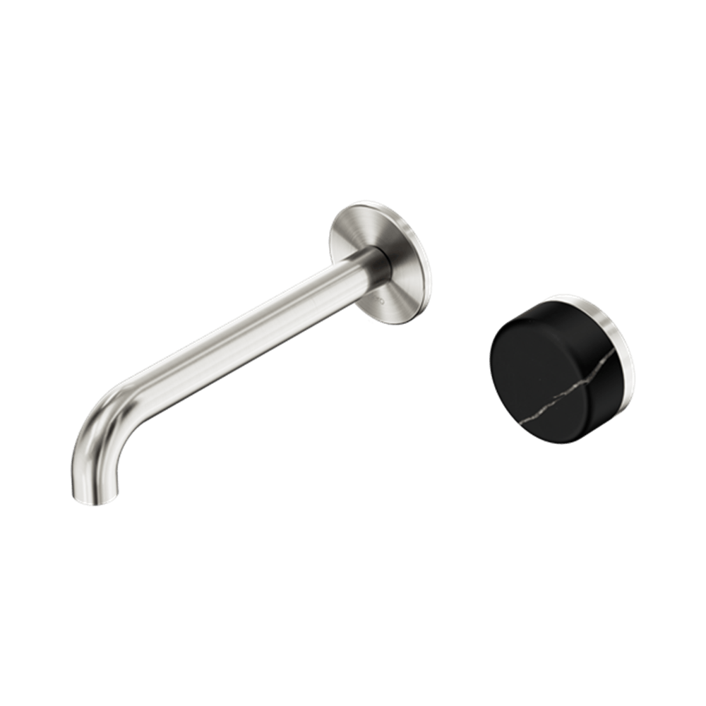 Nero Mixer Taps Serenity Progressive Wall Basin Mixer 160/185/220mm Spout With Marquina Black Handle Brushed Nickel