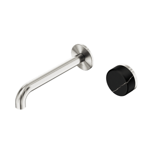 Nero Mixer Taps Serenity Progressive Wall Basin Mixer 160/185/220mm Spout With Marquina Black Handle Brushed Nickel