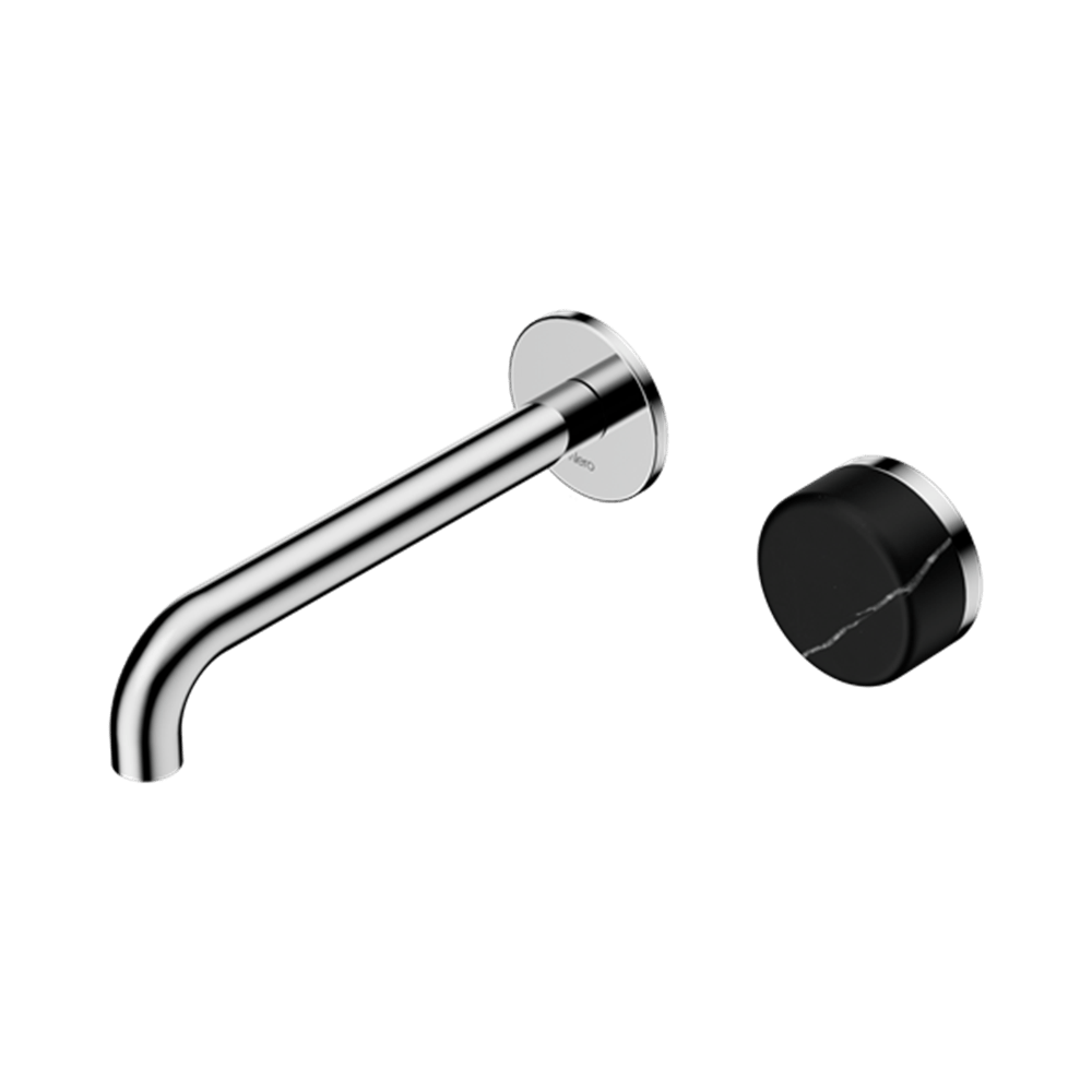 Nero Mixer Taps Serenity Progressive Wall Basin Mixer 160/185/220mm Spout With Marquina Black Handle Chrome