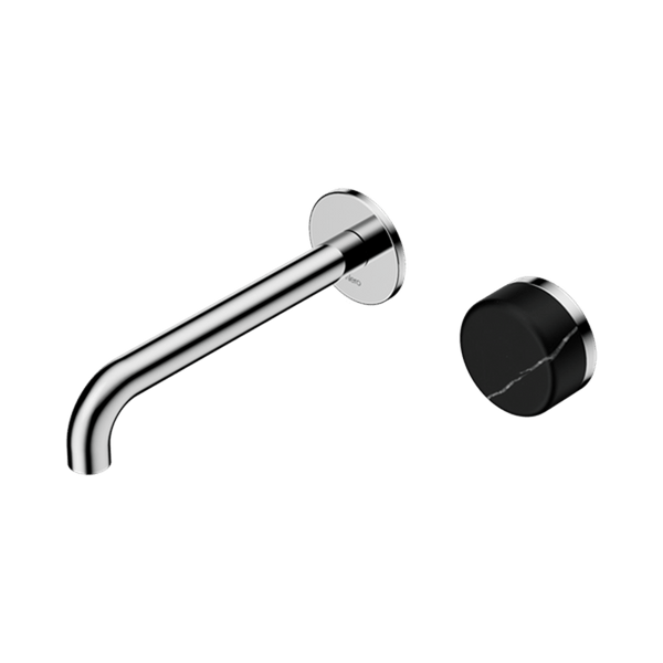 Nero Mixer Taps Serenity Progressive Wall Basin Mixer 160/185/220mm Spout With Marquina Black Handle Chrome
