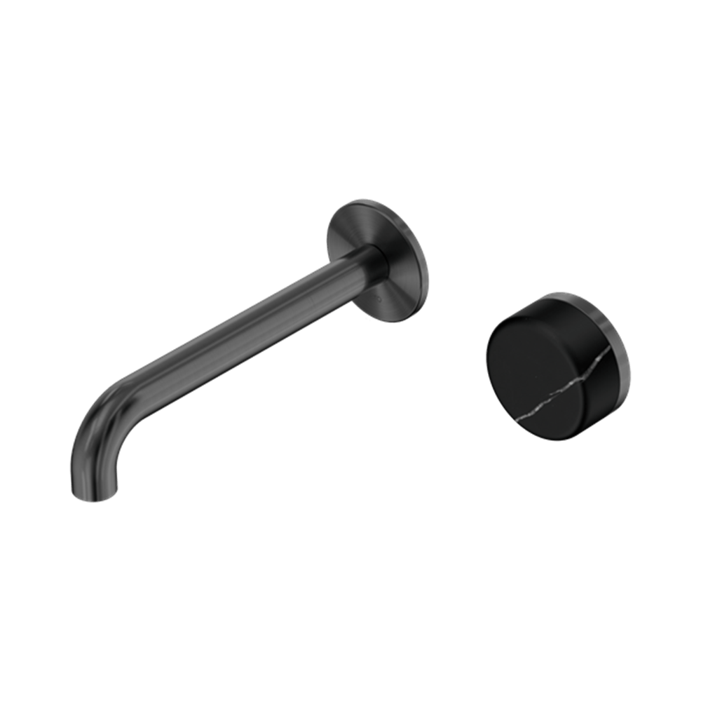 Nero Mixer Taps Serenity Progressive Wall Basin Mixer 160/185/220mm Spout With Marquina Black Handle Gun Metal