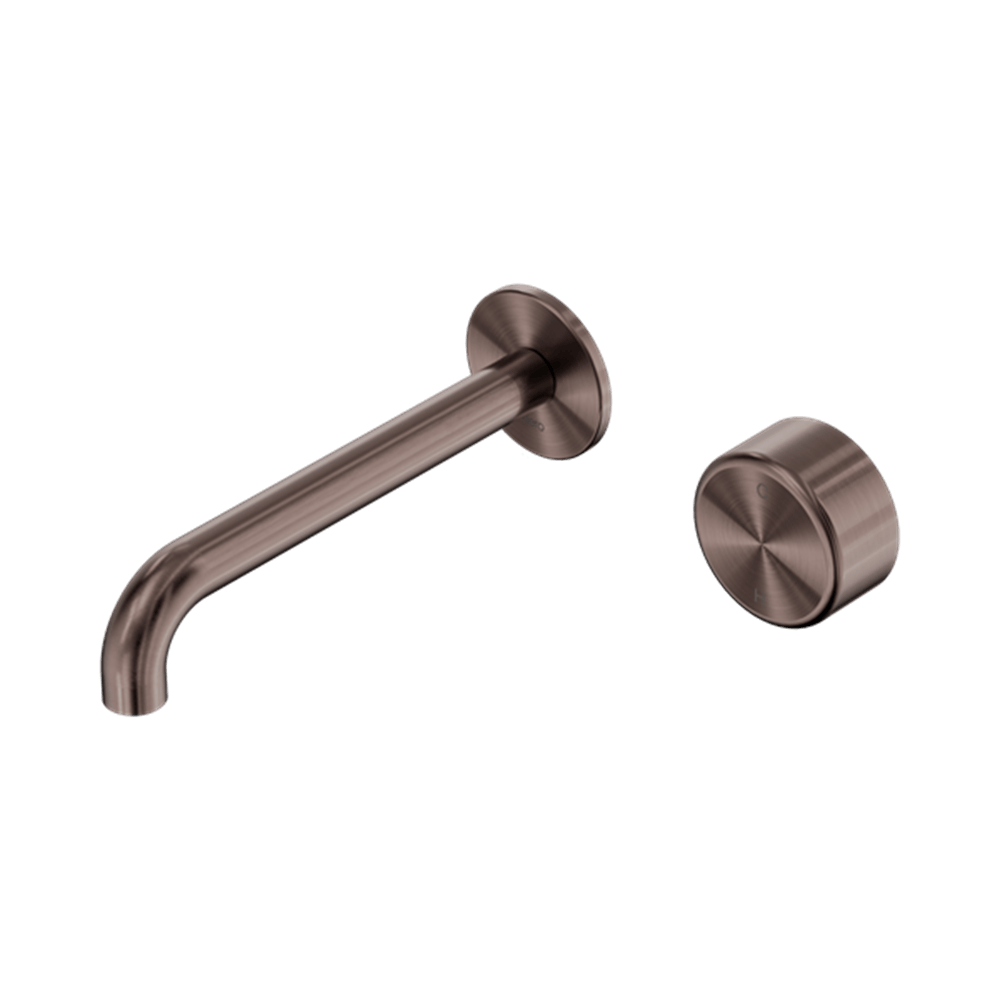 Nero Mixer Taps Serenity Progressive Wall Basin Mixer 160/185/220mm Spout With Metal Handle Brushed Bronze