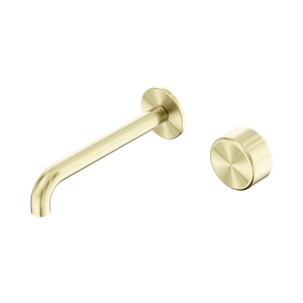 Nero Mixer Taps Serenity Progressive Wall Basin Mixer 160/185/220mm Spout With Metal Handle Brushed Gold