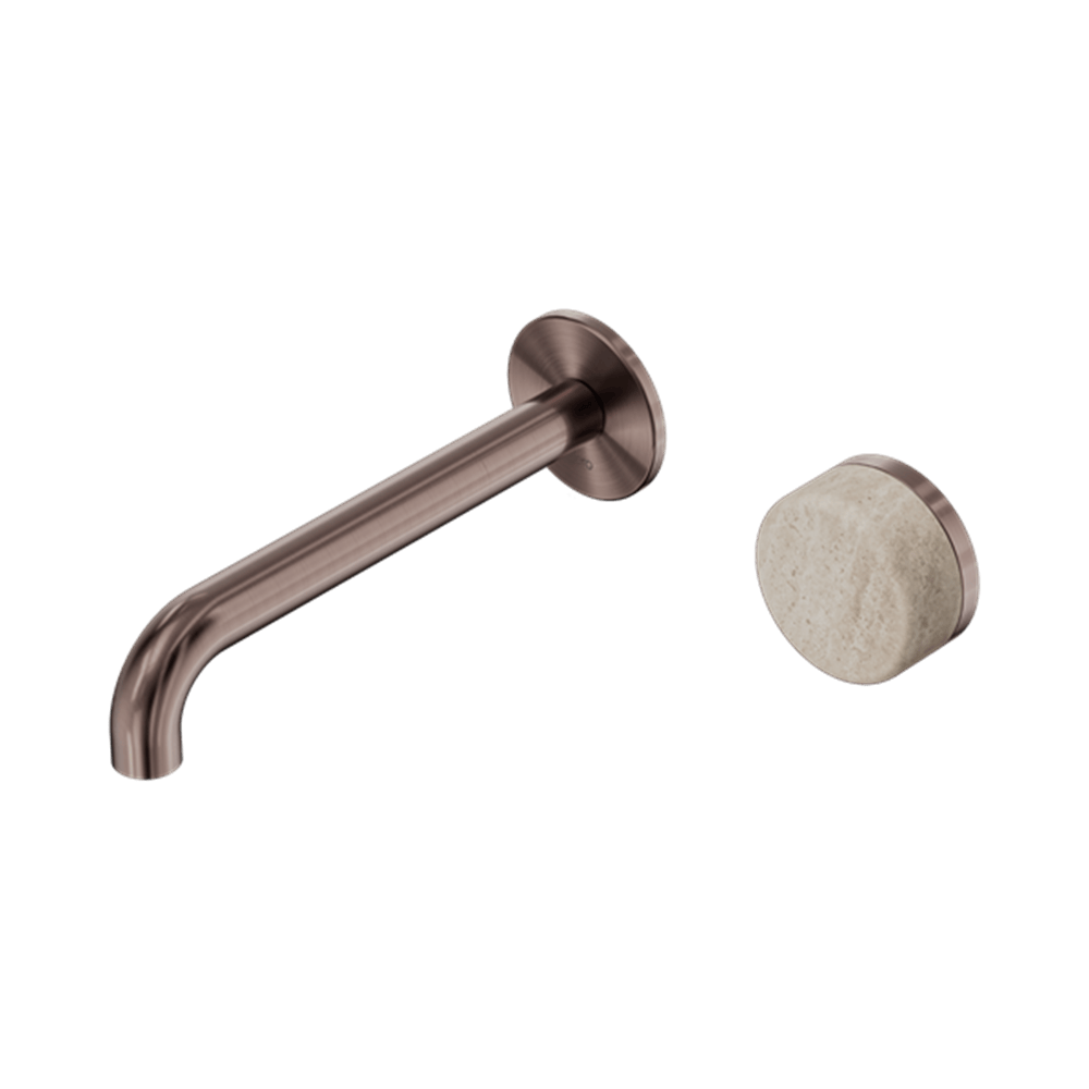 Nero Mixer Taps Serenity Progressive Wall Basin Mixer 160/185/220mm Spout With Rome Travertine Handle Brushed Bronze