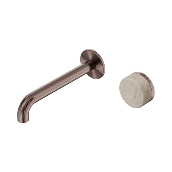 Nero Mixer Taps Serenity Progressive Wall Basin Mixer 160/185/220mm Spout With Rome Travertine Handle Brushed Bronze