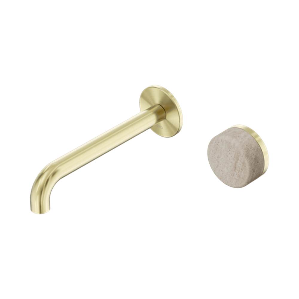 Nero Mixer Taps Serenity Progressive Wall Basin Mixer 160/185/220mm Spout With Rome Travertine Handle Brushed Gold