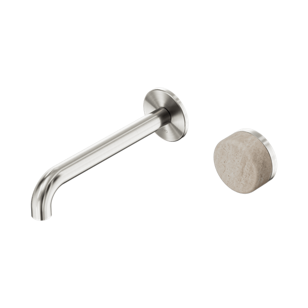 Nero Mixer Taps Serenity Progressive Wall Basin Mixer 160/185/220mm Spout With Rome Travertine Handle Brushed Nickel
