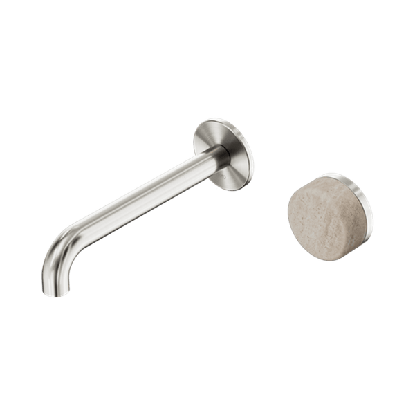 Nero Mixer Taps Serenity Progressive Wall Basin Mixer 160/185/220mm Spout With Rome Travertine Handle Brushed Nickel
