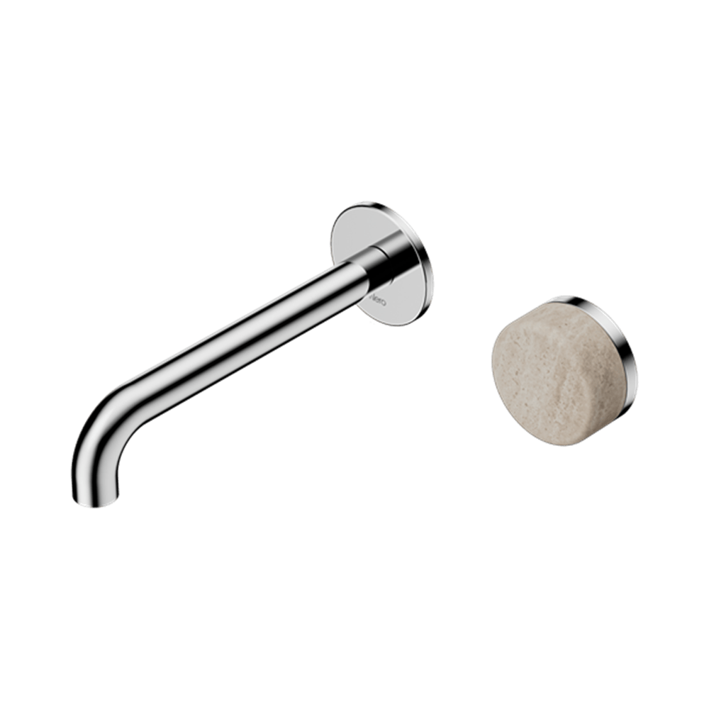 Nero Mixer Taps Serenity Progressive Wall Basin Mixer 160/185/220mm Spout With Rome Travertine Handle Chrome
