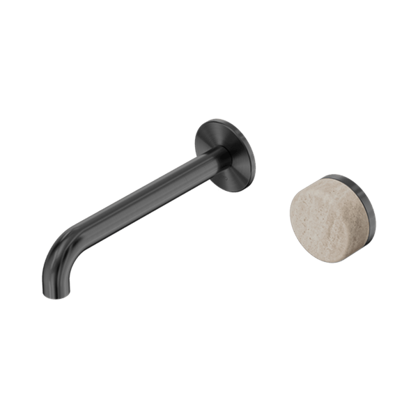 Nero Mixer Taps Serenity Progressive Wall Basin Mixer 160/185/220mm Spout With Rome Travertine Handle Gun Metal