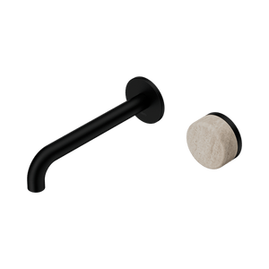 Nero Mixer Taps Serenity Progressive Wall Basin Mixer 160/185/220mm Spout With Rome Travertine Handle Matte Black