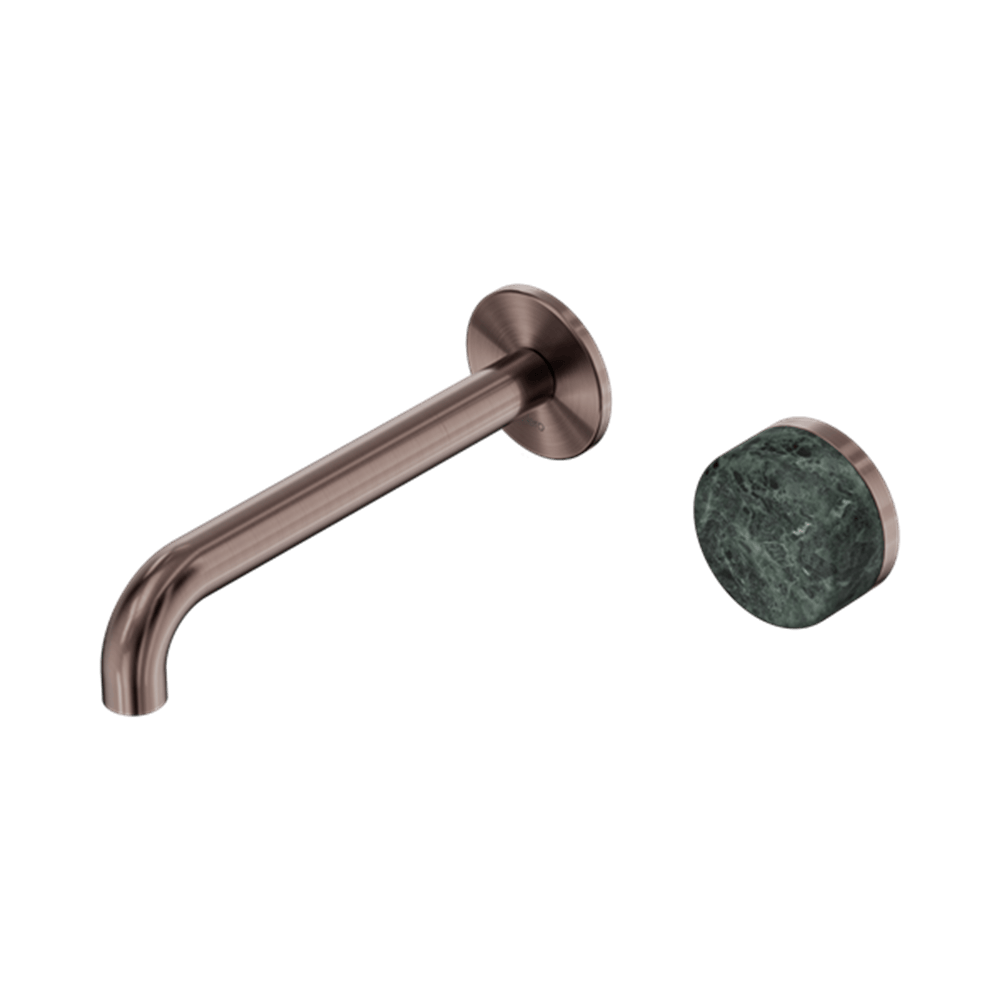 Nero Mixer Taps Serenity Progressive Wall Basin Mixer 160/185/220mm Spout With Verde Alpi Handle Brushed Bronze