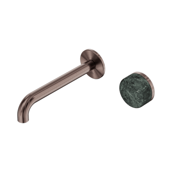 Nero Mixer Taps Serenity Progressive Wall Basin Mixer 160/185/220mm Spout With Verde Alpi Handle Brushed Bronze