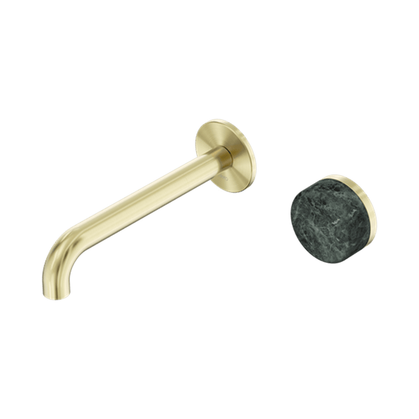 Nero Mixer Taps Serenity Progressive Wall Basin Mixer 160/185/220mm Spout With Verde Alpi Handle Brushed Gold