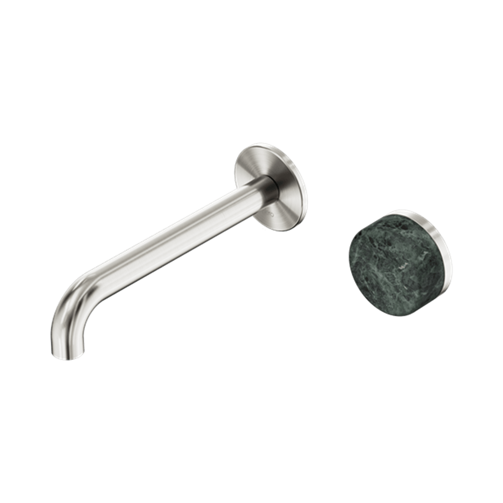 Nero Mixer Taps Serenity Progressive Wall Basin Mixer 160/185/220mm Spout With Verde Alpi Handle Brushed Nickel