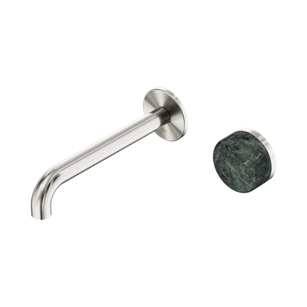 Nero Mixer Taps Serenity Progressive Wall Basin Mixer 160/185/220mm Spout With Verde Alpi Handle Brushed Nickel