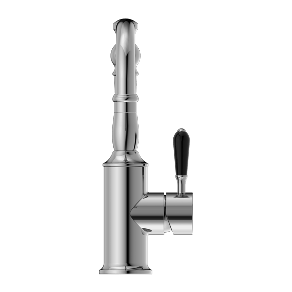 YORK BASIN MIXER HOOK SPOUT WITH BLACK PORCELAIN LEVER CHROME (NR69210203CH)