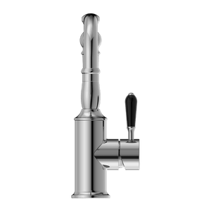 Nero Mixer Taps YORK BASIN MIXER HOOK SPOUT WITH BLACK PORCELAIN LEVER CHROME (NR69210203CH)