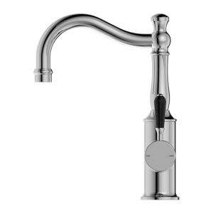 Nero Mixer Taps YORK BASIN MIXER HOOK SPOUT WITH BLACK PORCELAIN LEVER CHROME (NR69210203CH)
