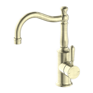 Nero Mixer Taps YORK BASIN MIXER HOOK SPOUT WITH METAL LEVER AGED BRASS (NR69210202AB)