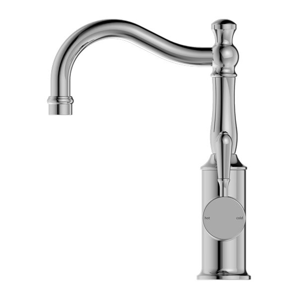 Nero Mixer Taps YORK BASIN MIXER HOOK SPOUT WITH METAL LEVER CHROME (NR69210202CH)