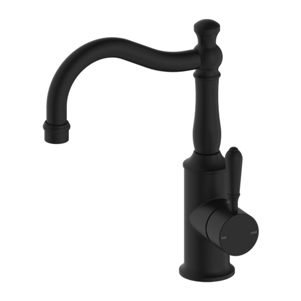 Nero Mixer Taps YORK BASIN MIXER HOOK SPOUT WITH METAL LEVER MATTE BLACK (NR69210202MB)