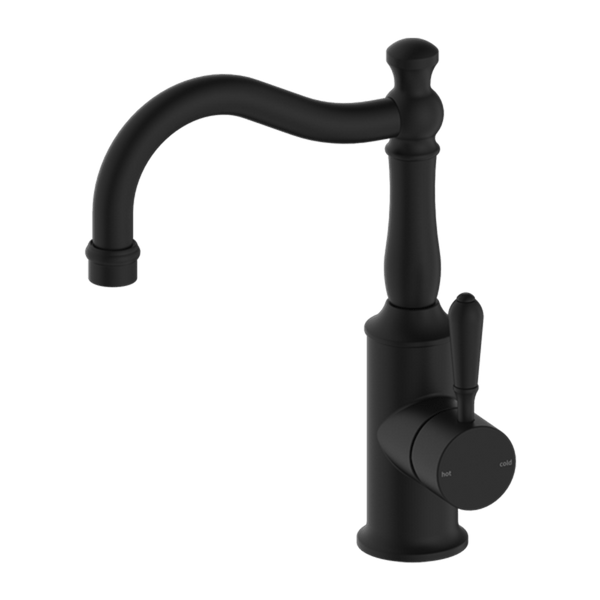 Nero Mixer Taps YORK BASIN MIXER HOOK SPOUT WITH METAL LEVER MATTE BLACK (NR69210202MB)