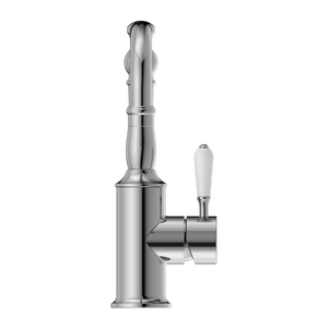 Nero Mixer Taps YORK BASIN MIXER HOOK SPOUT WITH WHITE PORCELAIN LEVER CHROME (NR69210201CH)