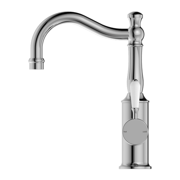 YORK BASIN MIXER HOOK SPOUT WITH WHITE PORCELAIN LEVER CHROME (NR69210201CH)