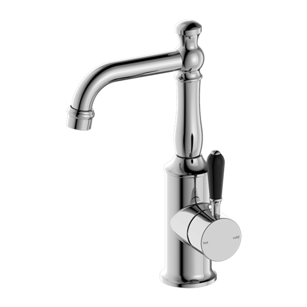 Nero Mixer Taps YORK BASIN MIXER WITH BLACK PORCELAIN LEVER CHROME (NR69210103CH)